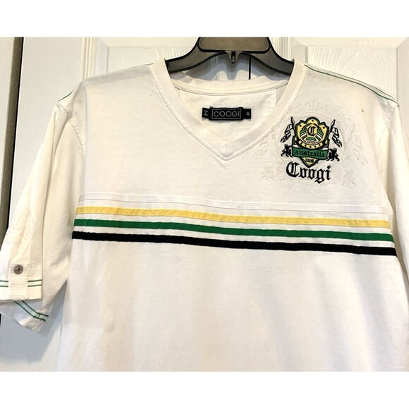 VTG Coogi Polo Shirt Mens XLGoogi Chest Patches Stripes Hip Hop Preppy Y2K - Picture 10 of 10